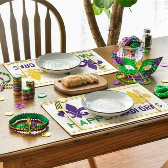 Mardi Gras Table Placemats Fleur De Lis Party Decorations Dining Cloth Mats Set - Picture 6 of 6